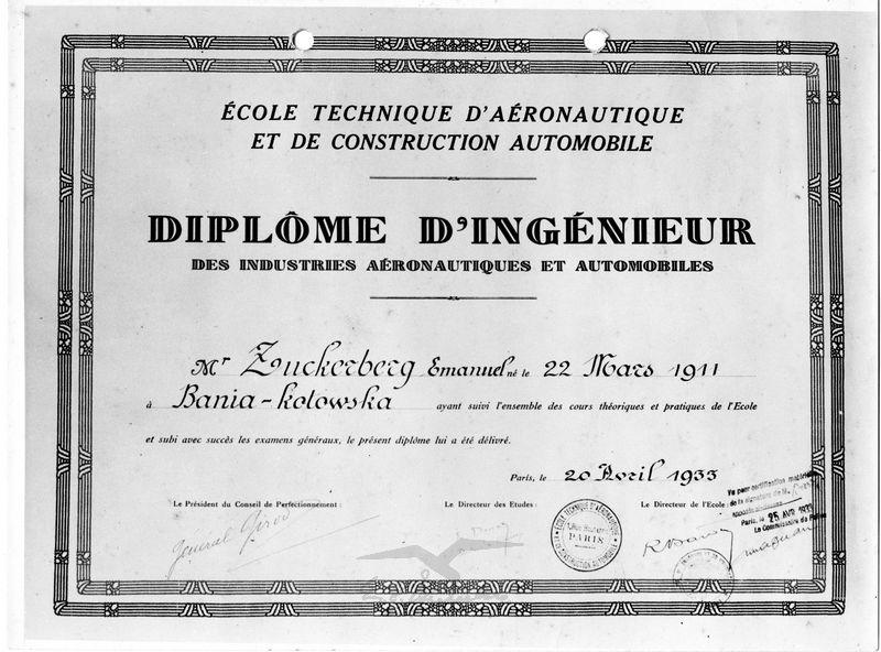 תעודת מהנדס (DIPLÔME D'INGÉNIEUR) לתעשיית המטוסים וכלי הרכב