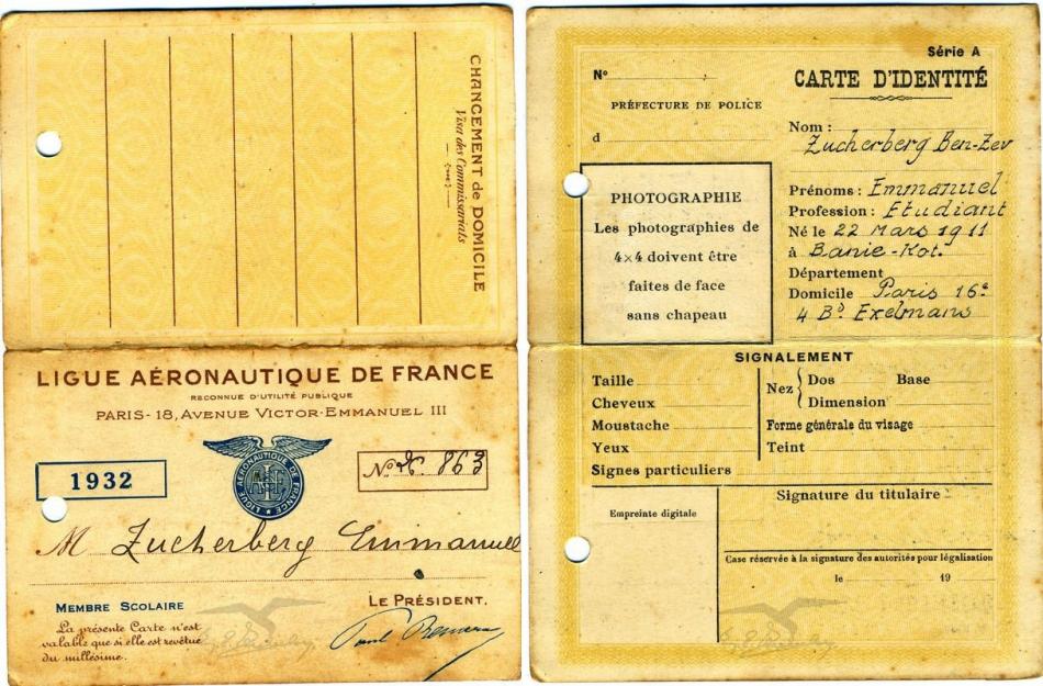 כרטיס חבר באיגוד התעופה הצרפתי לשנת 1932